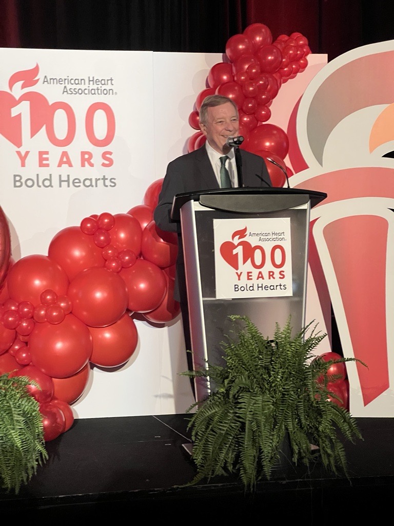DURBIN DELIVERS SPEECH AT AMERICAN HEART ASSOCIATION’S 100TH ANNIVERSARY EVENT