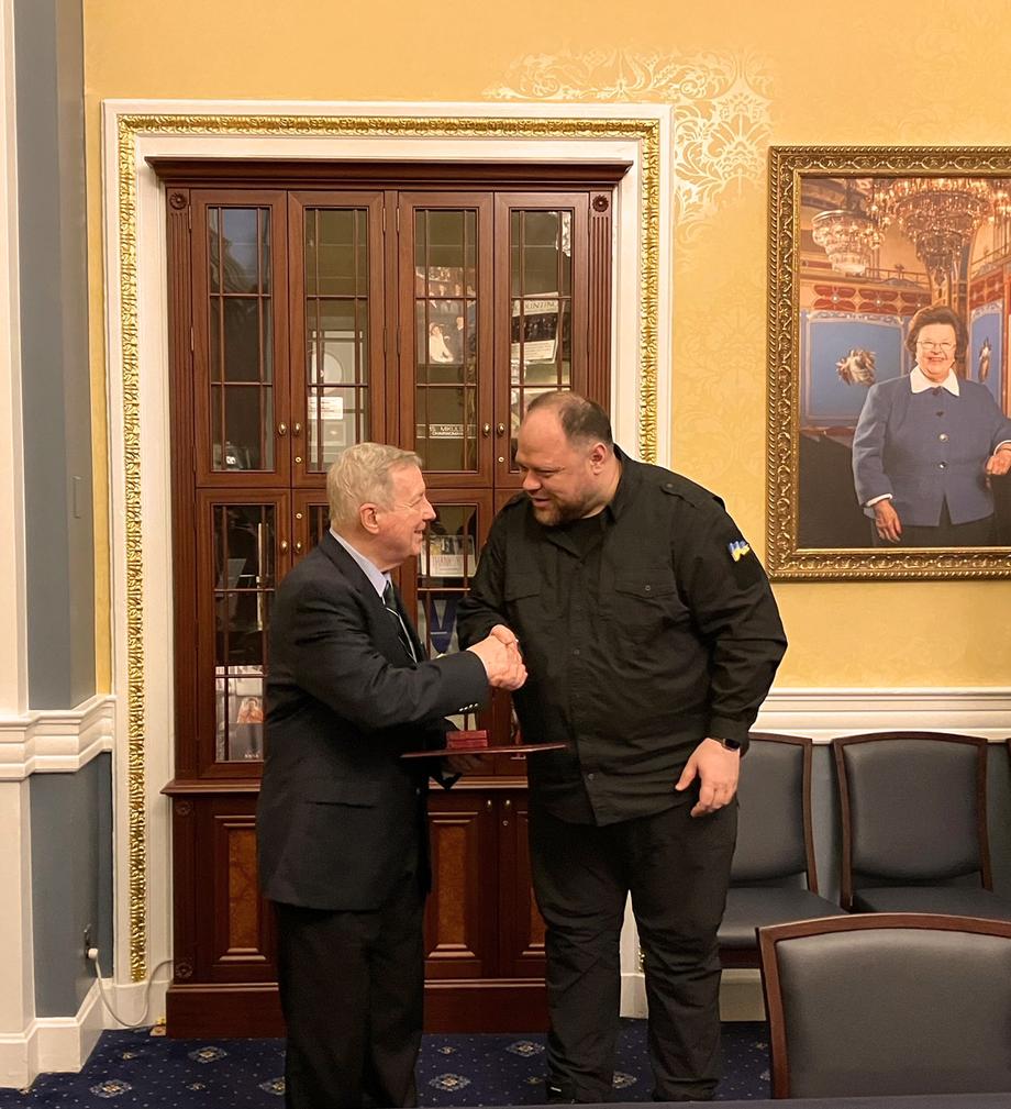 Sen. Durbin meets Ruslan Stefanchuk, Ukraine Speaker of Parliament with Senate Ukraine Caucus
